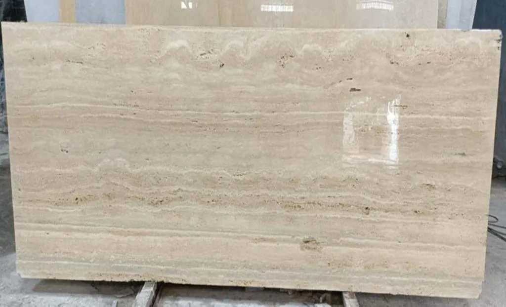 Classic ivory travertine slab with fine pitting